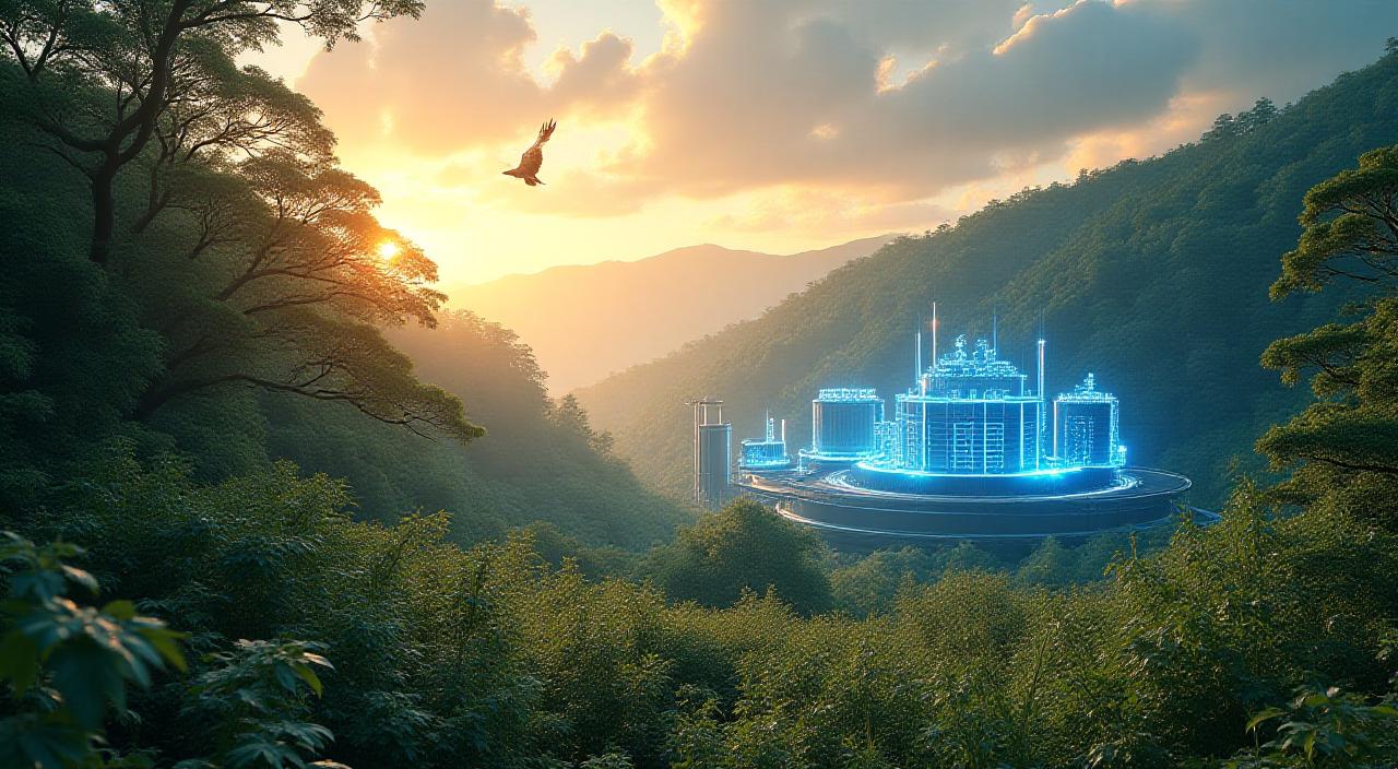 自然と技術が融合したバイオエネルギーの循環イメージ